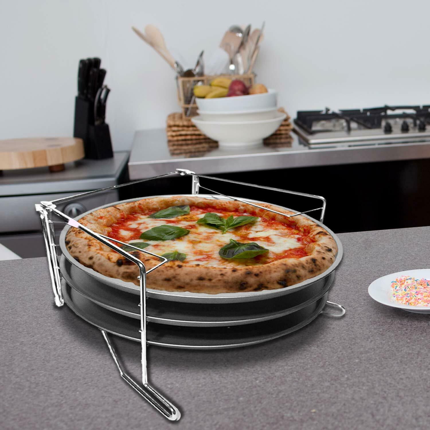 2 Confezioni Set Cottura Pizze 3 Ripiani Con 3 Teglie Pizza e Supporto Forno 29C.