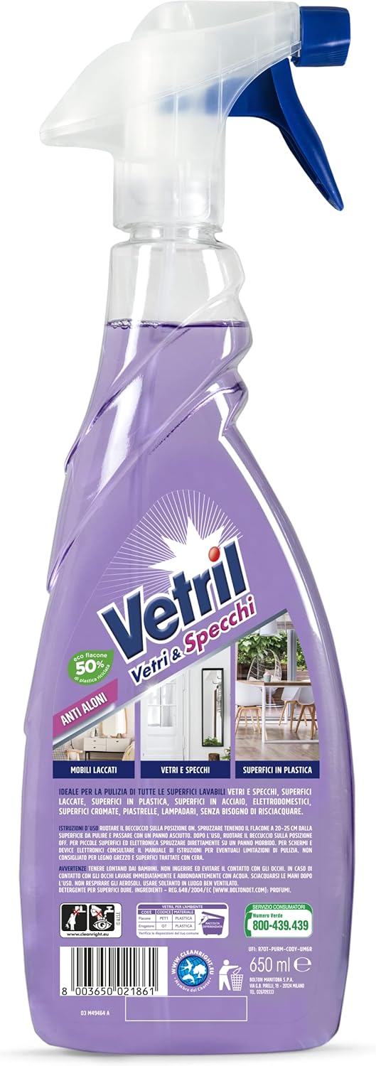 Vetril Igienizzante Vetri e superfici spray - 650 ml - 🚚 Europa e UK!