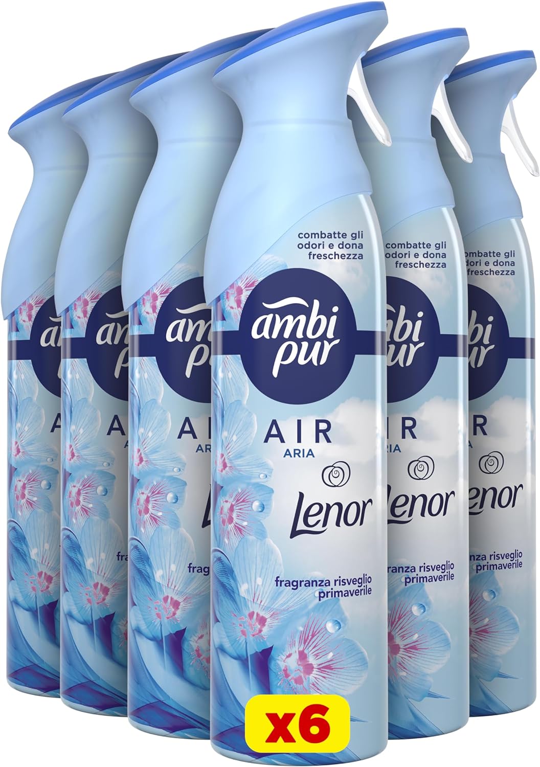 Ambi Pur Air 6 Deodoranti Spray da 300ml Fragranza Lenor Risveglio Primaverile.