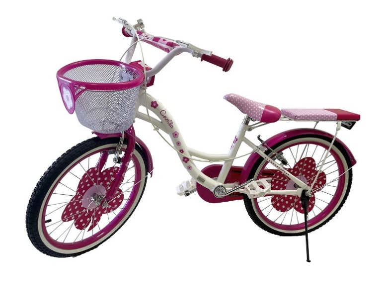 Bici Bicicletta 20'' per Bambina Camilla Rosa + Portabambole Cestino Campanello .