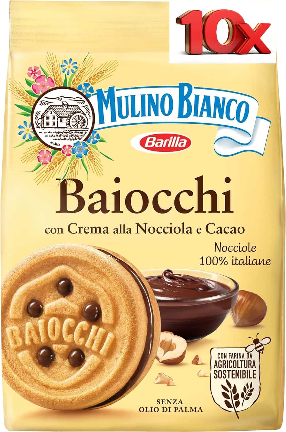 Mulino Bianco Baiocchi 10 confezioni da 260 g Biscotti Barilla a Nocciola 73252.