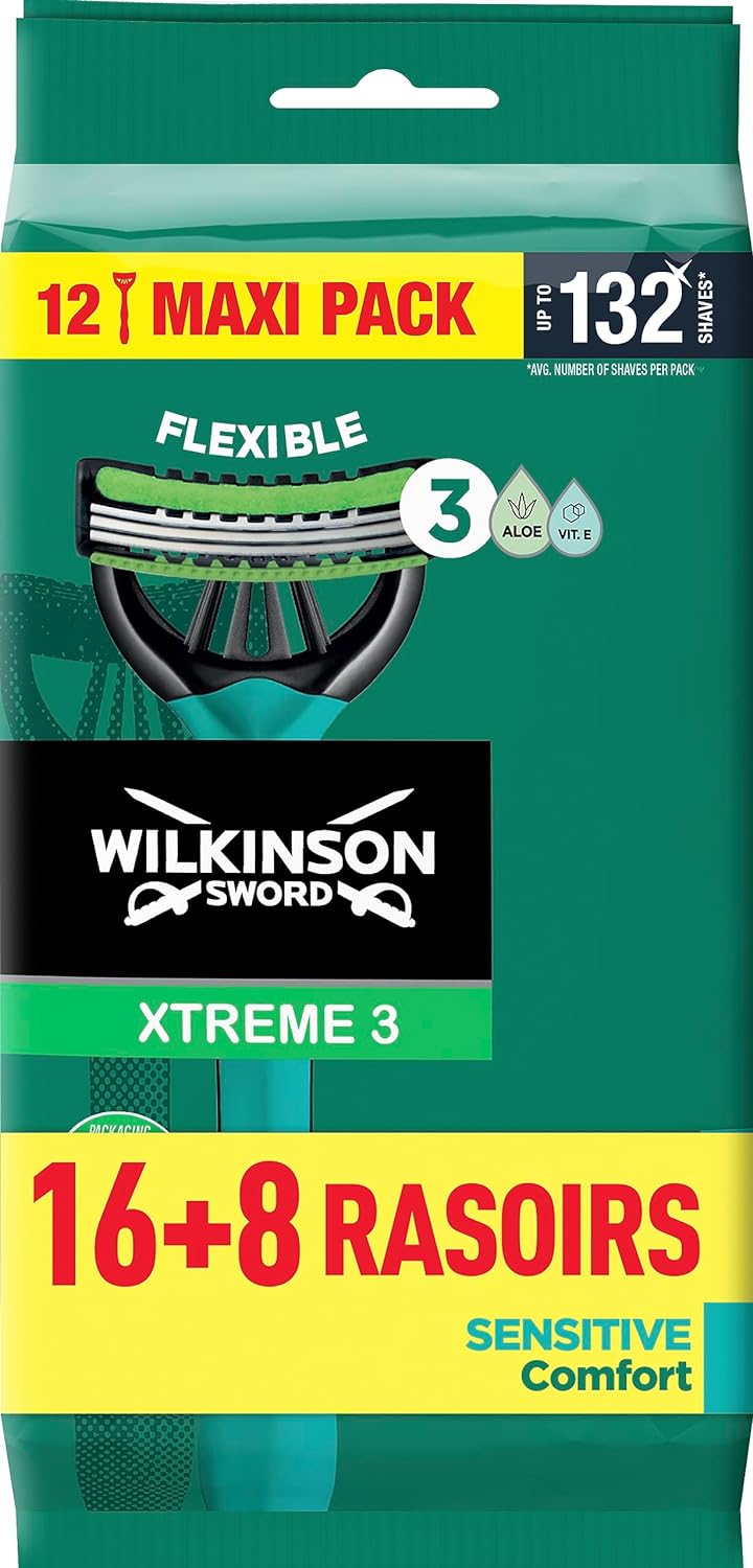 Wilkinson Sword Xtreme 3 Sensitive Rasoio Usa & Getta a 3 Lame 24 Pezzi.
