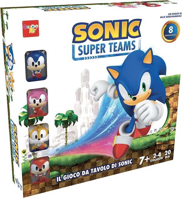 Gioco da tavolo di societa' di squadra Sonic Super Teams con carte colorate.