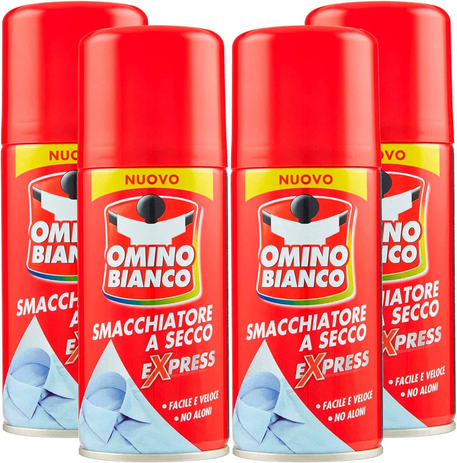 4 Flaconi Omino Bianco 125ml Smacchiatore Spray a Secco Express Senza Aloni.