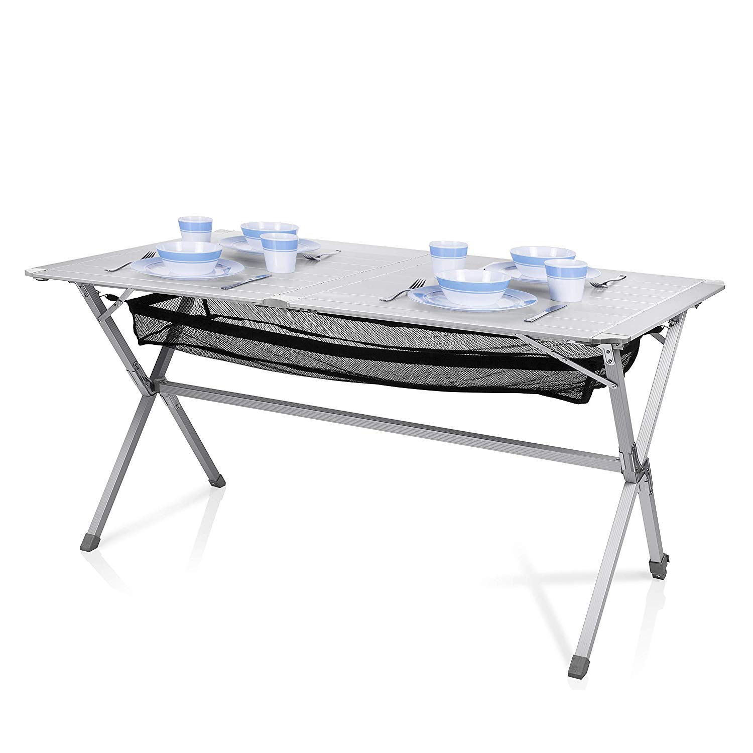 Tavolo da Campeggio Giardino Picnic in Alluminio 140x76cm con Piano Alluminio.