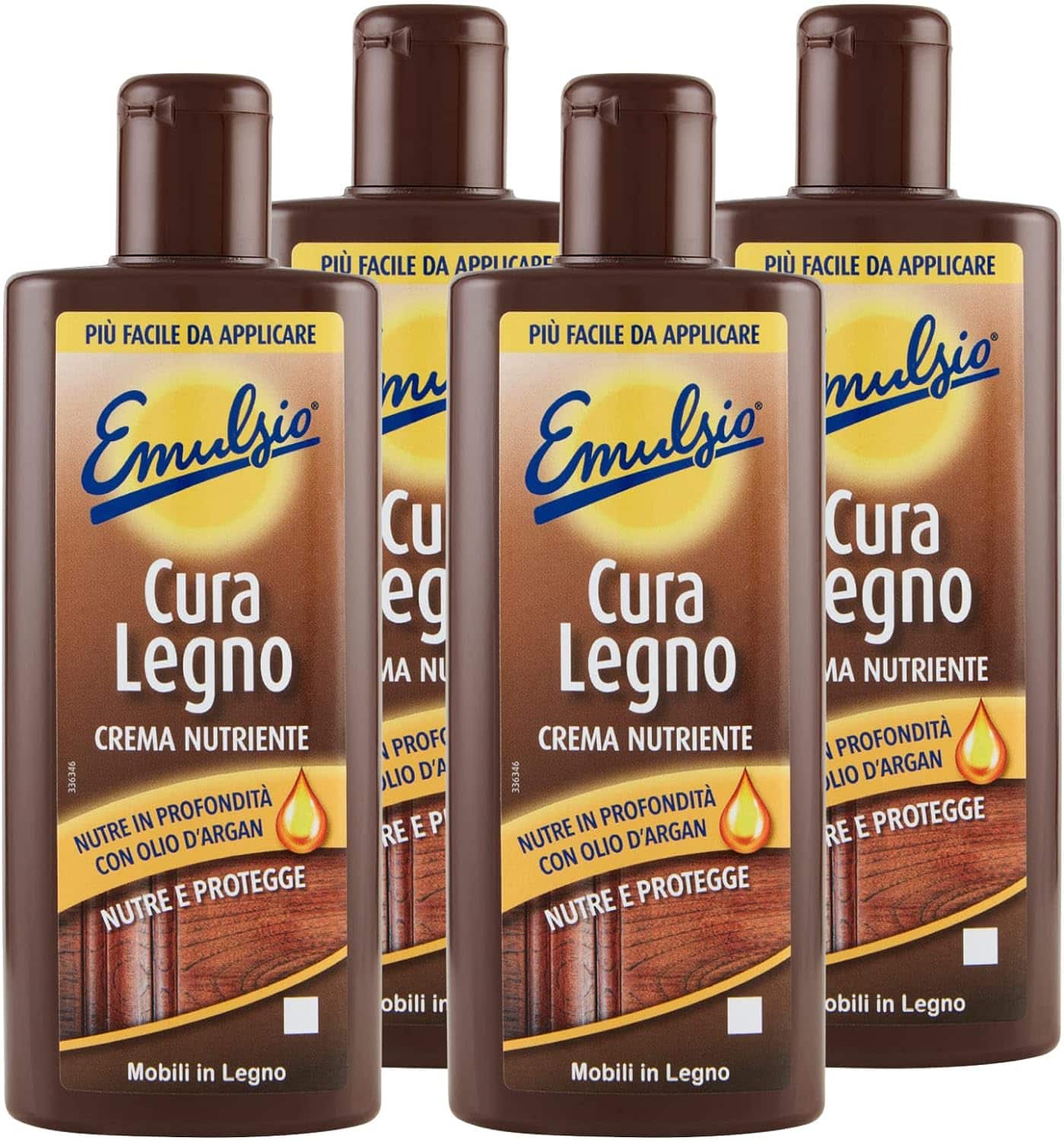 4x Emulsio Cura Legno Crema Nutriente con Olio d'Argan Flaconi da 250ml.