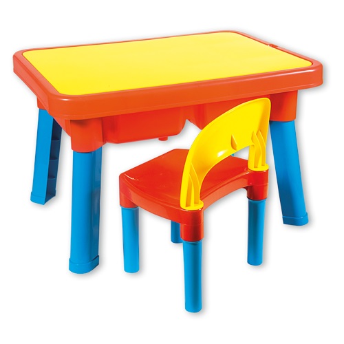 Tavolo Tavolino Multigioco con Sedia in Plastica per Bambini 2 Vasche 71x53x45cm.