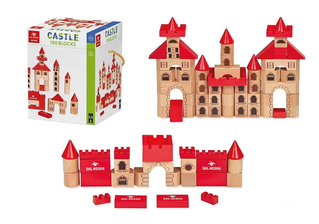 Blocco Costruzioni in Legno 100 Pezzi Castello Medievale Gioco Per Bambini