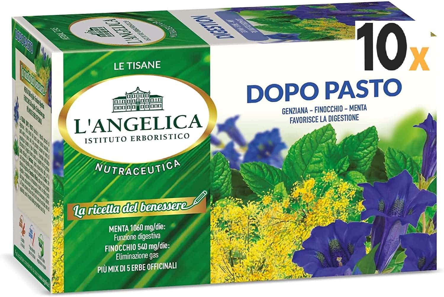 10 Confezioni di L'Angelica Tisana Funzionale Dopo Pasto Digestiva 200 Tisane 