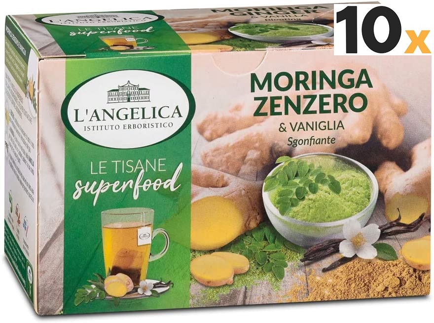 10 Confezioni di L'Angelica Tisana Superfood Moringa Zenzero e Vaniglia.