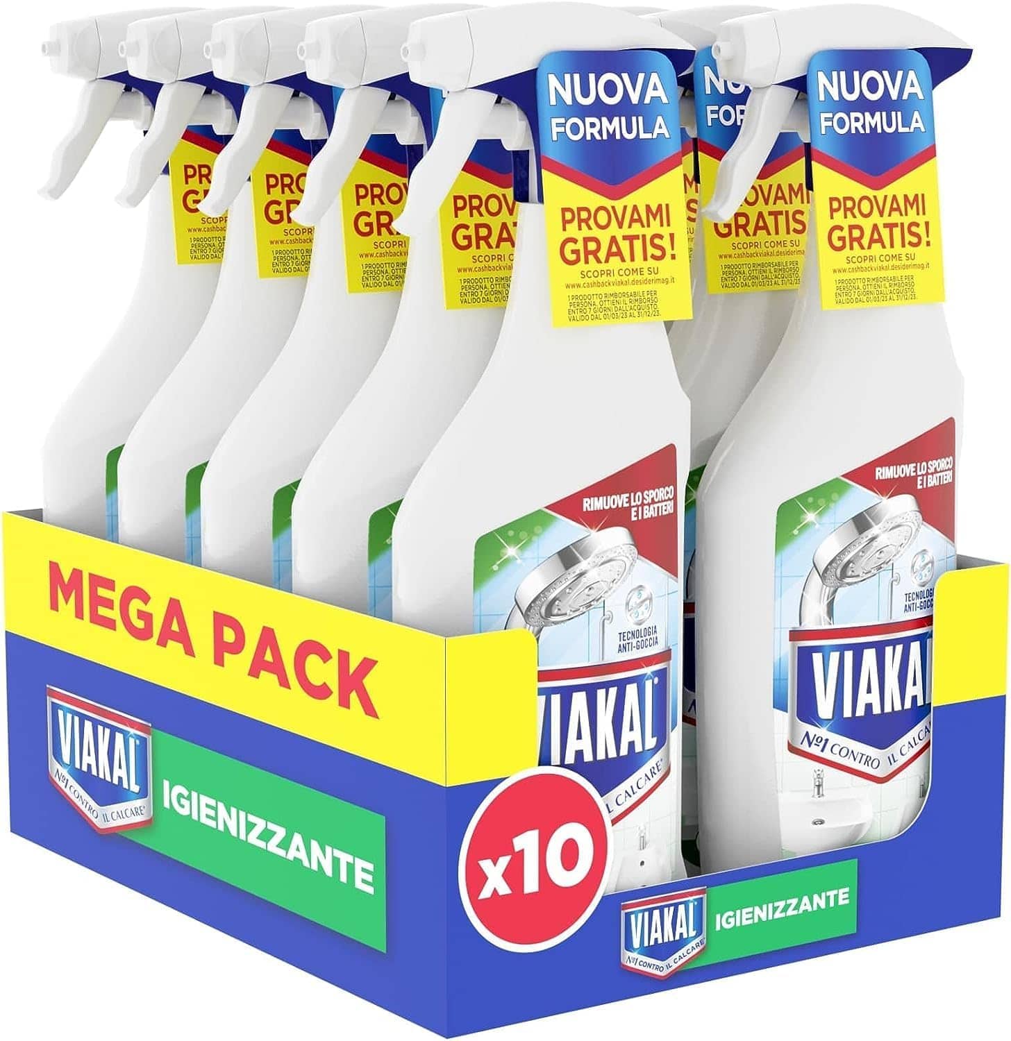 Viakal Igienizzante Casa Spray Anticalcare Confezione da 10 x 470 ml Anti-Goccia.