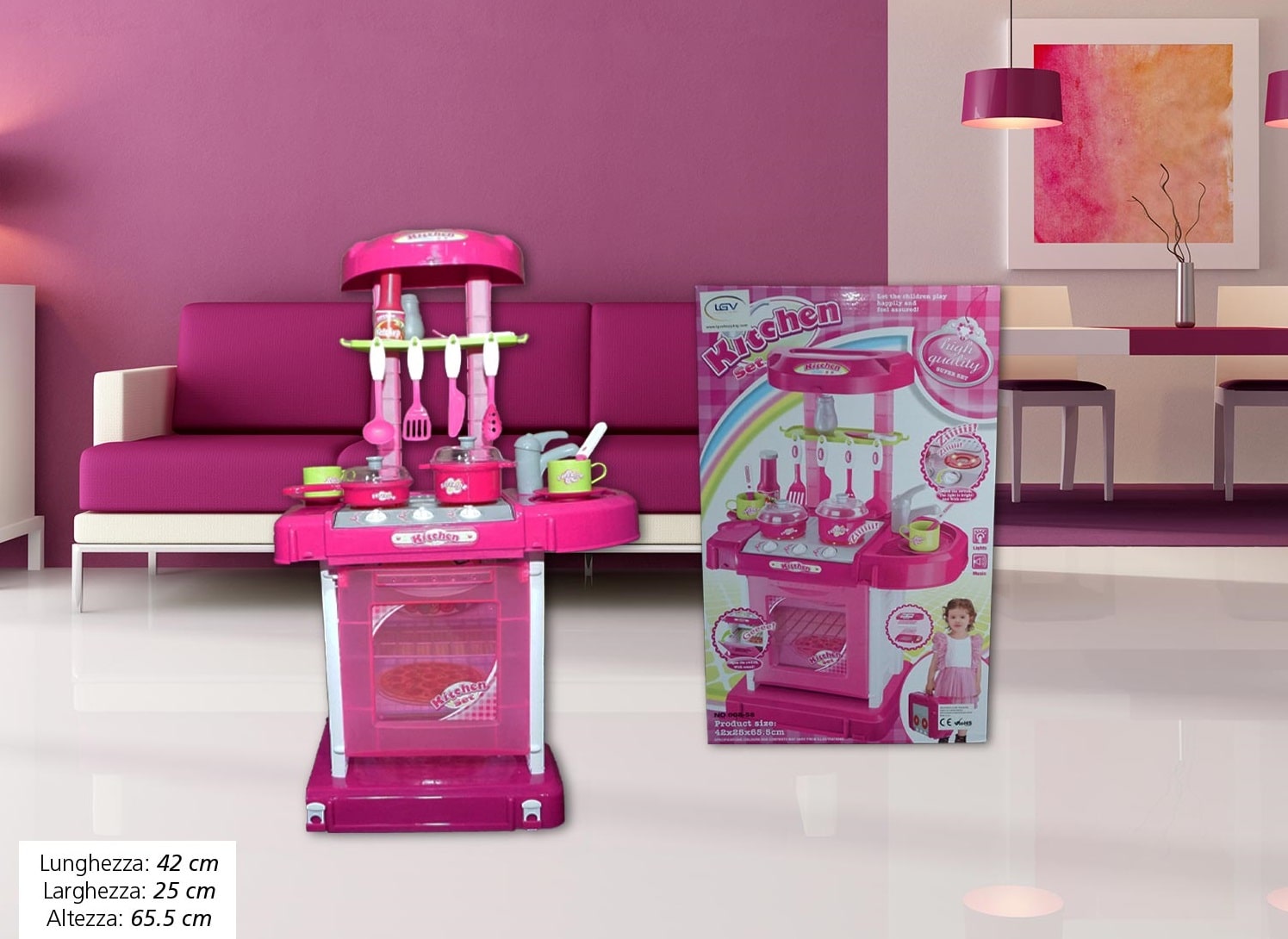 Cucina Giocattolo Per Bambini Kitchen Set Richiudibile in Valigetta 42x25x65,5cm.