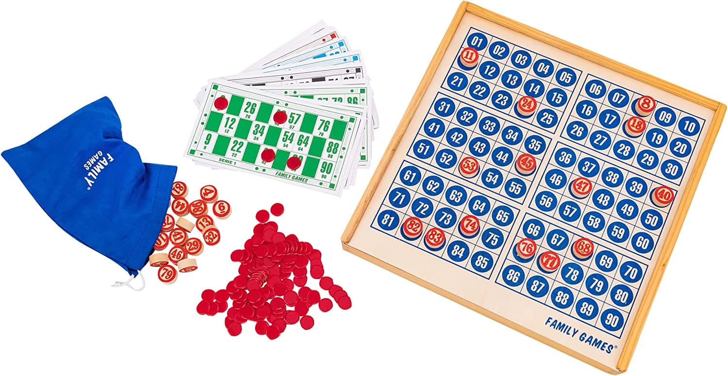 Gioco Tombola Bingo in Legno con 48 Cartelle Gioco da Tavola per Tutti