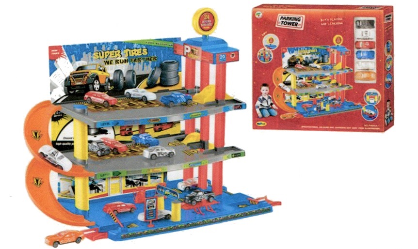 Box Garage 3 piani set gioco garage e pista macchine per bambini con 3  veicoli