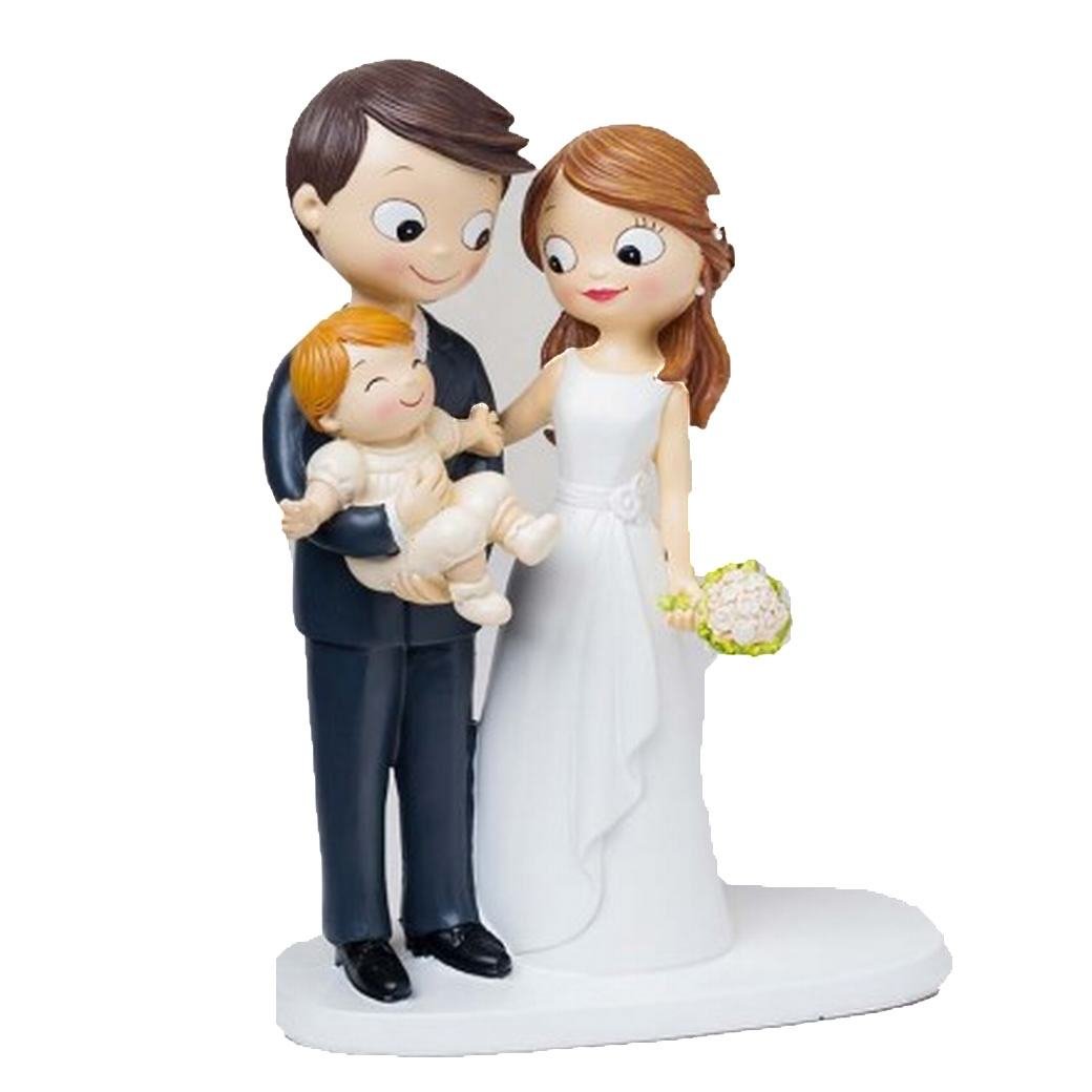 Cake Topper Centrotorta Matrimonio Figura Sposi Con Bambino in Braccio 21 Cm