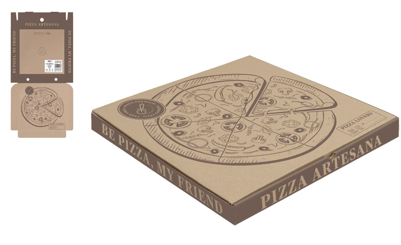 100 Scatole Pizza 33x33cm Altezza 3,4cm Chiusura Americana Biodegradabili.